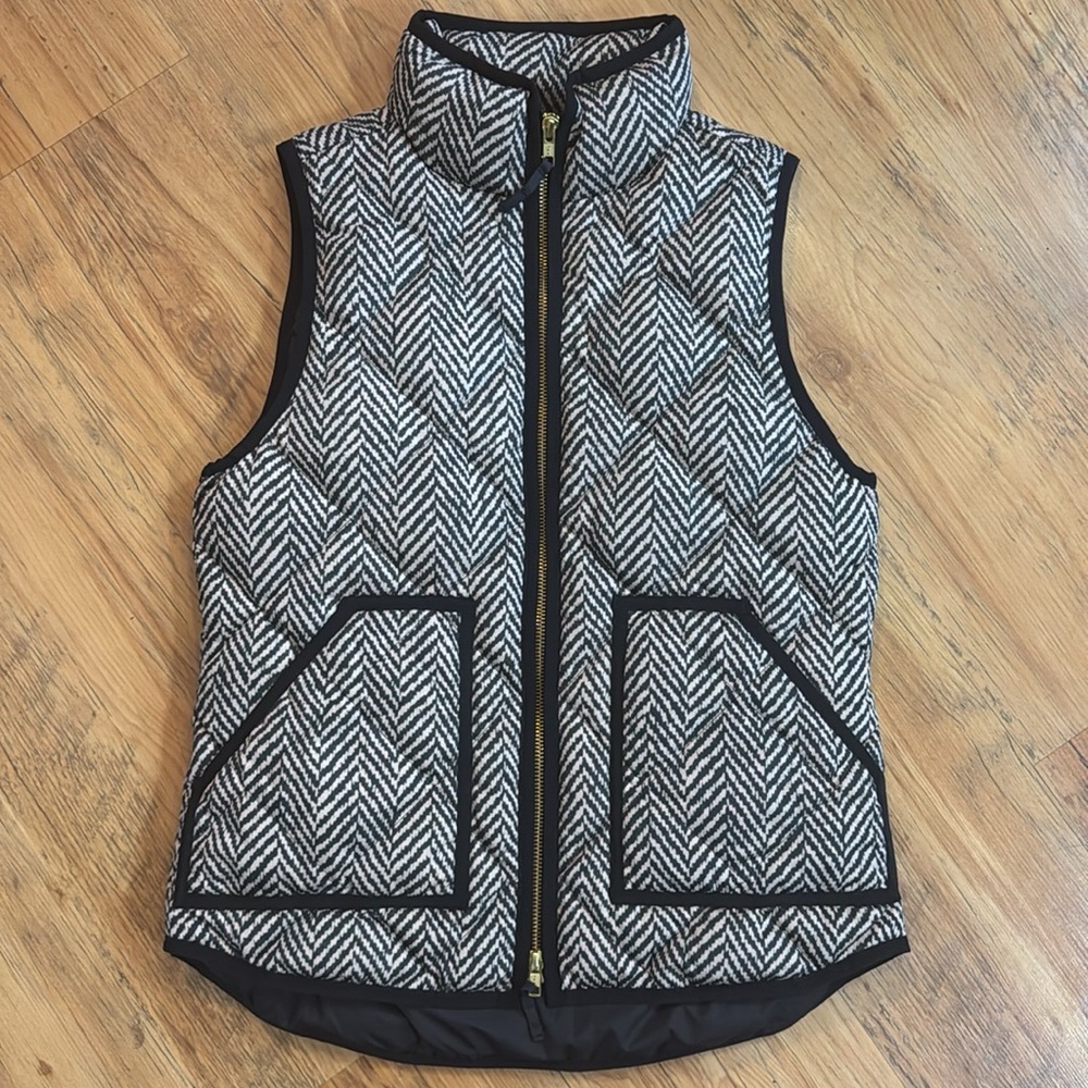 J.Crew Herringbone Puffer Vest Womens XS Black/Tan